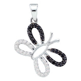 14kt White Gold Womens Round Black Color Enhanced Diamond Butterfly Bug Pendant 1/4 Cttw