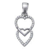 10kt White Gold Womens Round Diamond Double Hanging Heart Pendant 1/10 Cttw