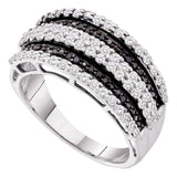 10kt White Gold Womens Round Black Color Enhanced Diamond Stripe Fashion Ring 3/4 Cttw