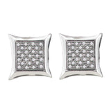 Sterling Silver Womens Round Diamond Square Kite Cluster Screwback Earrings 1/4 Cttw