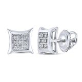 Sterling Silver Womens Round Diamond Kite Square Earrings .03 Cttw