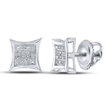 Sterling Silver Womens Round Diamond Kite Square Earrings 1/20 Cttw