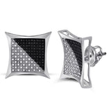 Sterling Silver Unisex Round Color Enhanced Black Diamond Square Kite Cluster Earrings 1/2 Cttw