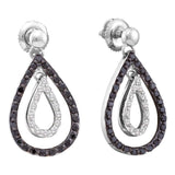14kt White Gold Womens Round Black Color Enhanced Diamond Double Teardrop Dangle Earrings 3/4 Cttw