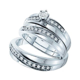 14kt White Gold His Hers Round Diamond Solitaire Matching Wedding Set 1/4 Cttw
