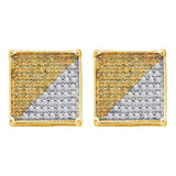 10kt Yellow Gold Mens Round Yellow Color Enhanced Diamond Square Stud Earrings 1/4 Cttw