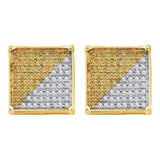10kt Yellow Gold Mens Round Yellow Color Enhanced Diamond Square Cjluster Earrings 7/8 Cttw