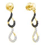 14kt Yellow Gold Womens Round Black Color Enhanced Diamond Dangle Earrings 1/3 Cttw