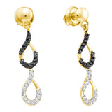 14kt Yellow Gold Womens Round Black Color Enhanced Diamond Dangle Earrings 1/3 Cttw