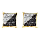10kt Yellow Gold Mens Round Black Color Enhanced Diamond Square Kite Cluster Earrings 3/4 Cttw