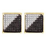 10kt Yellow Gold Mens Round Black Color Enhanced Diamond Square Cluster Earrings 1/6 Cttw