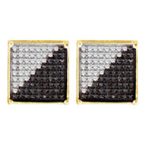 10kt Yellow Gold Mens Round Black Color Enhanced Diamond Square Cluster Earrings 1/3 Cttw