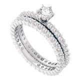 14kt White Gold Womens Round Diamond Bridal Wedding Engagement Ring Band Set 1-1/2 Cttw