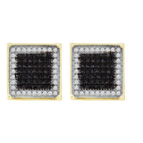 10kt Yellow Gold Mens Round Black Color Enhanced Diamond Square Cluster Earrings 1/4 Cttw