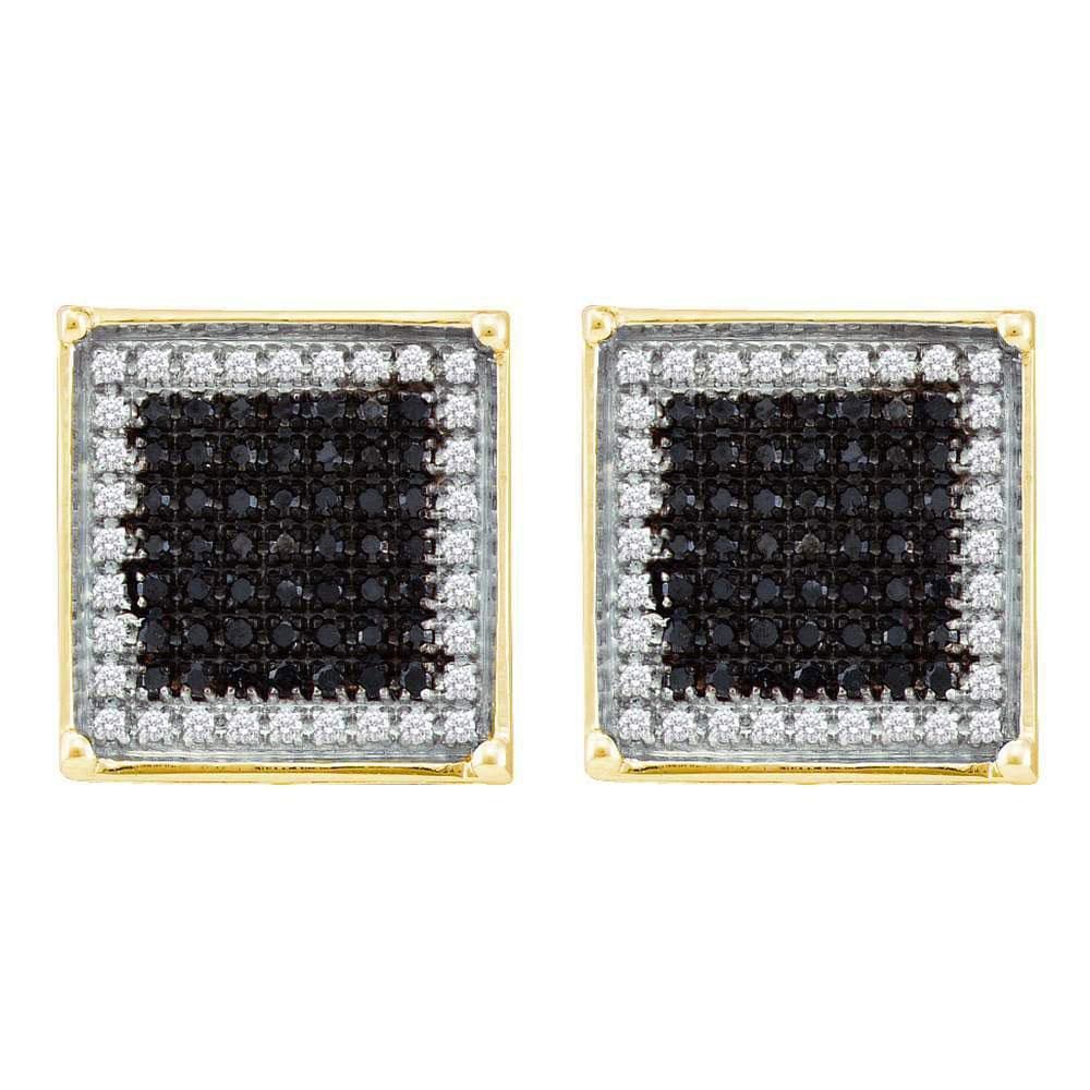 10kt Yellow Gold Mens Round Black Color Enhanced Diamond Square Earrings 1 Cttw