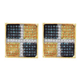 10kt Yellow Gold Mens Round Blue Yellow Color Enhanced Diamond Square Cluster Earrings 1/5 Cttw