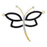 14kt Yellow Gold Womens Round Black Color Enhanced Diamond Dragonfly Bug Pendant 3/8 Cttw