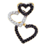 14kt Yellow Gold Womens Round Black Color Enhanced Diamond Triple Cascading Heart Pendant 1/4 Cttw