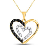 14kt Yellow Gold Womens Round Black Color Enhanced Diamond Heart Love Pendant 1/2 Cttw