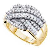 14kt Yellow Gold Womens Baguette Diamond Crossover Band Ring 1 Cttw