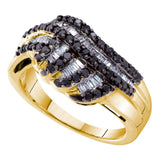 14kt Yellow Gold Womens Round Black Color Enhanced Diamond Striped Band Ring 3/4 Cttw