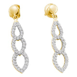 14kt Yellow Gold Womens Round Diamond Dangle Earrings 3/8 Cttw