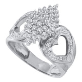 10kt White Gold Womens Round Diamond Cluster Heart Ring 1/2 Cttw