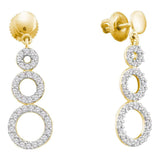14kt Yellow Gold Womens Round Diamond Triple Circle Screwback Dangle Earrings 3/8 Cttw