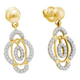 14kt Yellow Gold Womens Round Diamond Quatrefoil Dangle Earrings 3/8 Cttw
