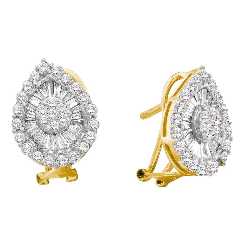14kt Yellow Gold Womens Round Diamond Oval Cluster Earrings 1-1/4 Cttw