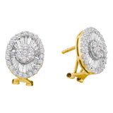 14kt Yellow Gold Womens Round Diamond French-clip Oval Earrings 1-5/8 Cttw
