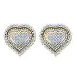 10kt Yellow Gold Womens Round Diamond Framed Heart Screwback Cluster Earrings 1.00 Cttw