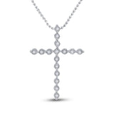 Sterling Silver Womens Round Diamond Cross Pendant 1/8 Cttw