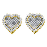 10kt Yellow Gold Womens Round Diamond Heart Frame Cluster Earrings 1/2 Cttw