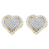 10kt Yellow Gold Mens Round Diamond Heart Cluster Stud Earrings 1/2 Cttw