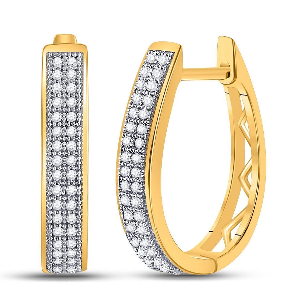 10kt Yellow Gold Womens Round Diamond Double Row Hoop Earrings 1/5 Cttw
