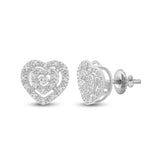 10kt White Gold Womens Round Diamond Heart Earrings 1/12 Cttw