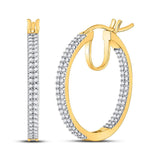 10kt Yellow Gold Womens Round Diamond Inside Outside Hoop Earrings 1/2 Cttw