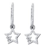 10kt White Gold Womens Round Diamond Star Dangle Earrings 1/4 Cttw
