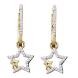 10kt Yellow Gold Womens Round Diamond Double Star Dangle Earrings 1/4 Cttw