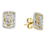 10kt Yellow Gold Womens Round Diamond Rectangle Cluster Earrings 1/10 Cttw