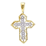 10kt Yellow Gold Womens Round Diamond Two-tone Cross Religious Pendant 1/8 Cttw