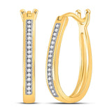 10kt Yellow Gold Womens Round Diamond Oblong Hoop Earrings 1/10 Cttw