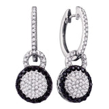 10kt White Gold Womens Round Black Color Enhanced Diamond Dangle Earrings 1/2 Cttw