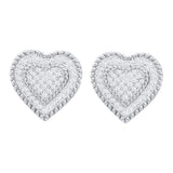 10kt White Gold Womens Round Diamond Heart Cluster Screwback Earrings 1/3 Cttw