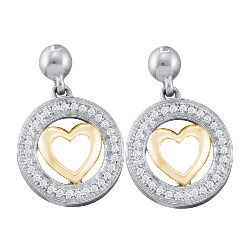 10kt Two-tone Gold Womens Round Diamond Circle Heart Dangle Earrings 1/5 Cttw