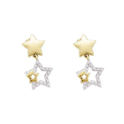 10kt Yellow Gold Womens Round Diamond Star Dangle Earrings 1/10 Cttw