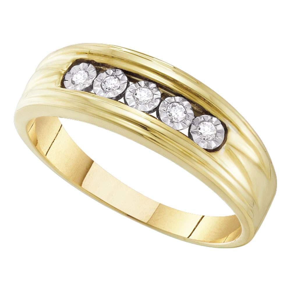 10kt Yellow Gold Mens Round Diamond Wedding 5-Stone Band Ring 1/ Cttw