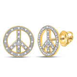 10kt Yellow Gold Womens Round Diamond Peace Sign Circle Screwback Stud Earrings 1/6 Cttw