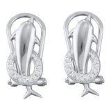 10kt White Gold Womens Round Diamond Dolphin French-clip Stud Earrings 1/12 Cttw